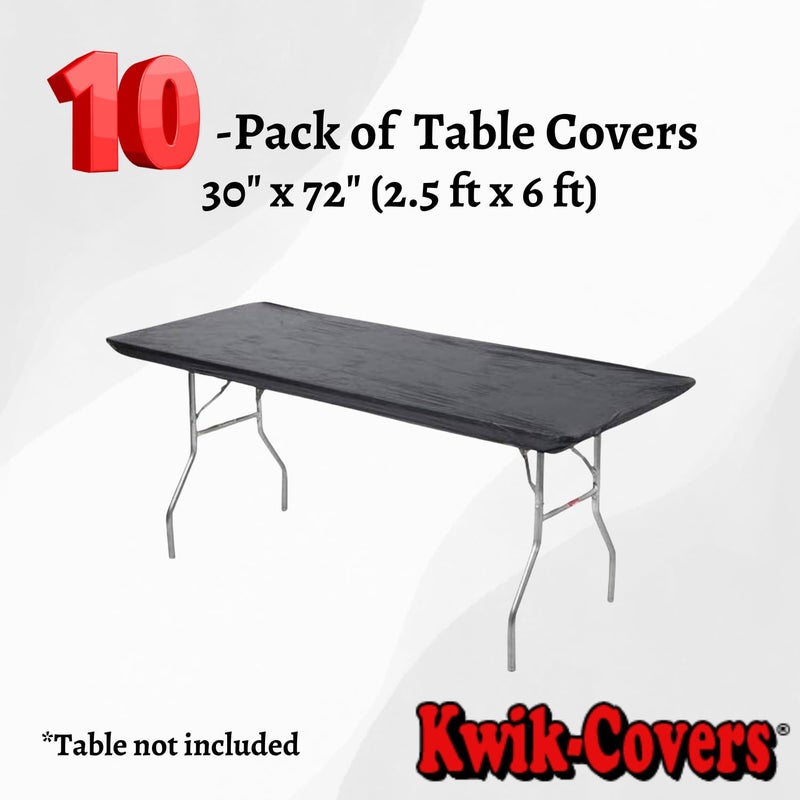 Kwik-Covers أغطية طاولات بلاستيكية مستطيلة كويك-كفرز 6' 30" x 72"، حزمة من 10 (أسود) - Image 2